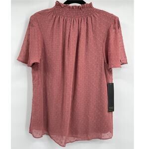 Always Indigo Womens Pink Blouse Mock Neck Top Flutter Sleeve Flowy NEW Medium